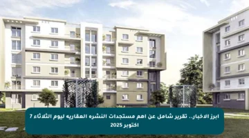 أبرز الأخبار.. تقرير شامل عن أهم مستجدات النشرة العقارية ليوم الثلاثاء 7 أكتوبر 2025